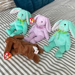 Lot of 4 Vintage Ty Beanie Babies Bunny Set